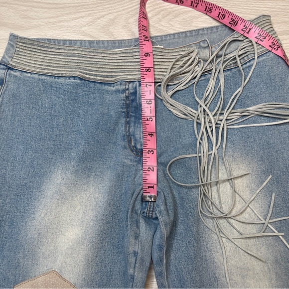Joe Boxer Y2K 2000’s Flare Suede Leather Patchwork Light Wash Jeans Size 13 - Picture 10 of 15